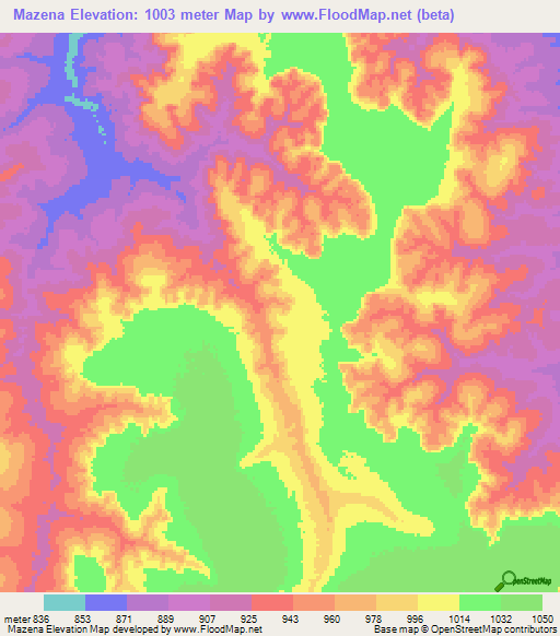 Mazena,Angola Elevation Map