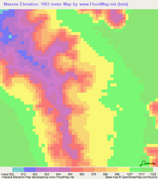 Mazena,Angola Elevation Map