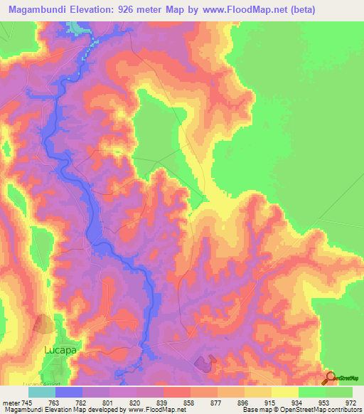 Magambundi,Angola Elevation Map