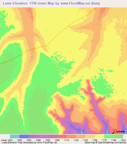 Luete,Angola Elevation Map