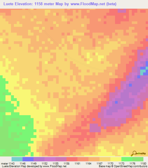 Luete,Angola Elevation Map