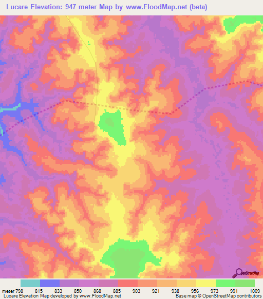 Lucare,Angola Elevation Map