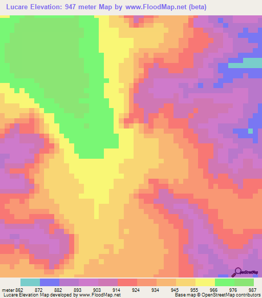 Lucare,Angola Elevation Map