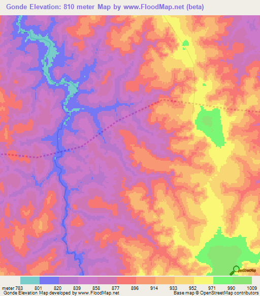 Gonde,Angola Elevation Map