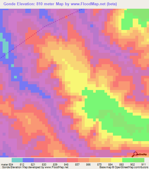 Gonde,Angola Elevation Map