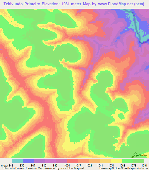 Tchivundo Primeiro,Angola Elevation Map