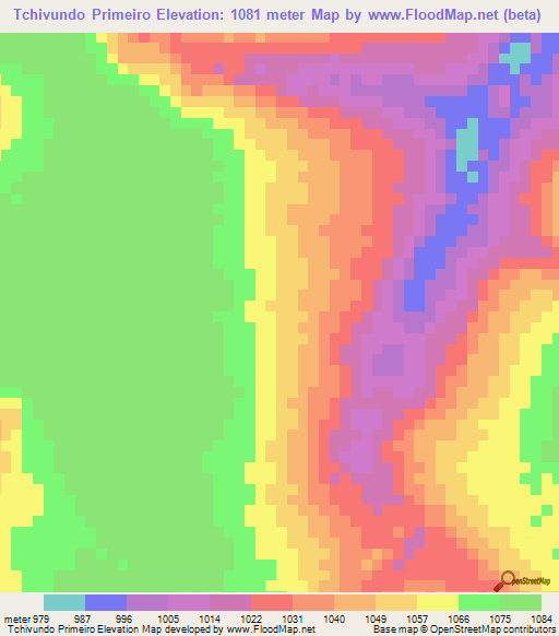 Tchivundo Primeiro,Angola Elevation Map