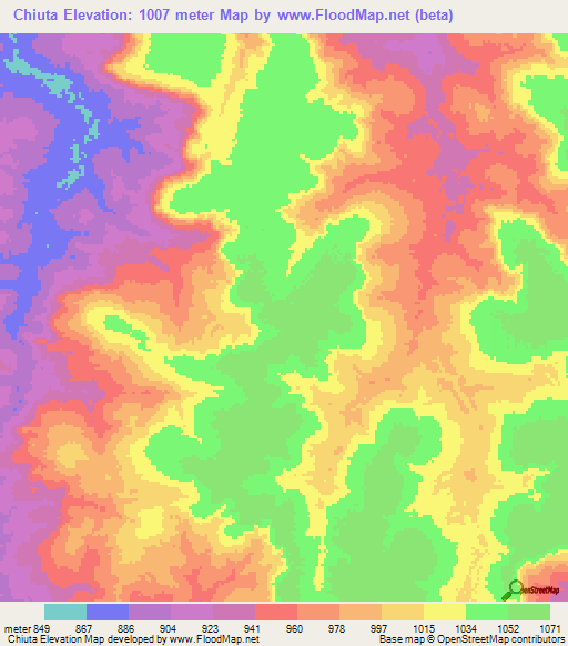 Chiuta,Angola Elevation Map