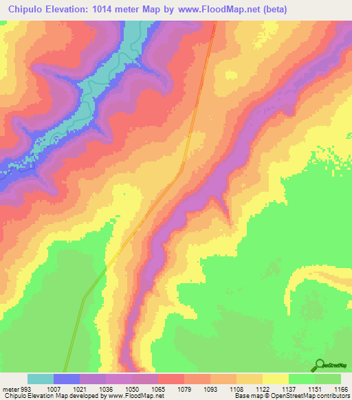 Chipulo,Angola Elevation Map