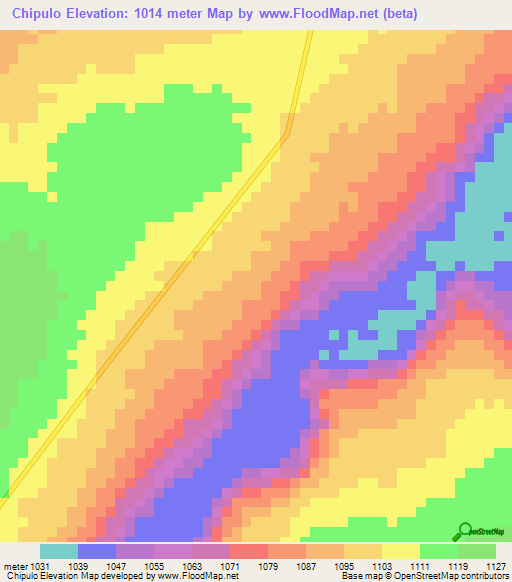 Chipulo,Angola Elevation Map