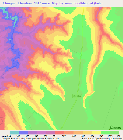 Chinguar,Angola Elevation Map