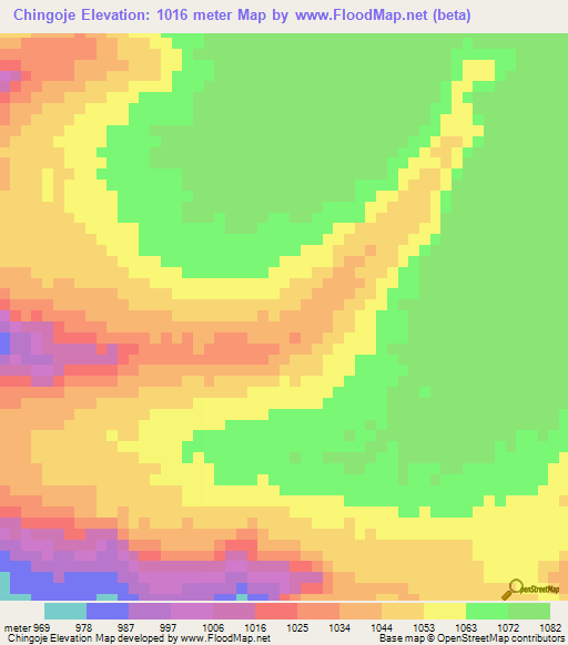 Chingoje,Angola Elevation Map