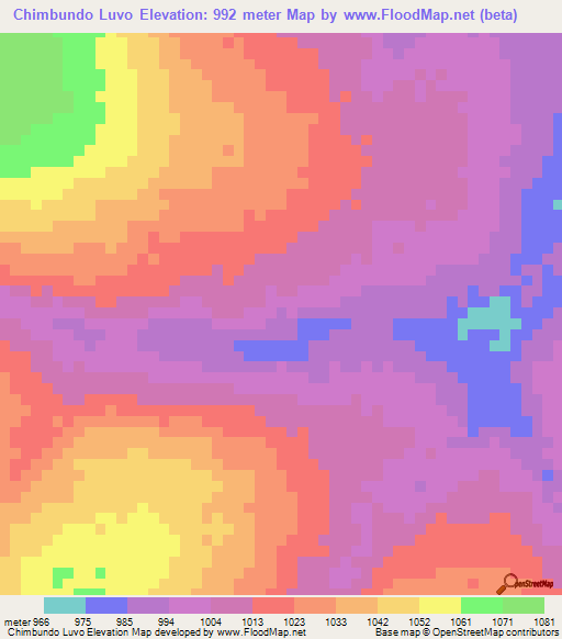 Chimbundo Luvo,Angola Elevation Map