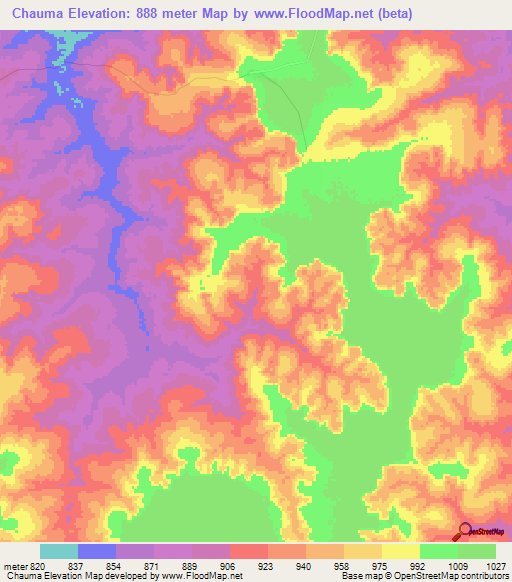 Chauma,Angola Elevation Map