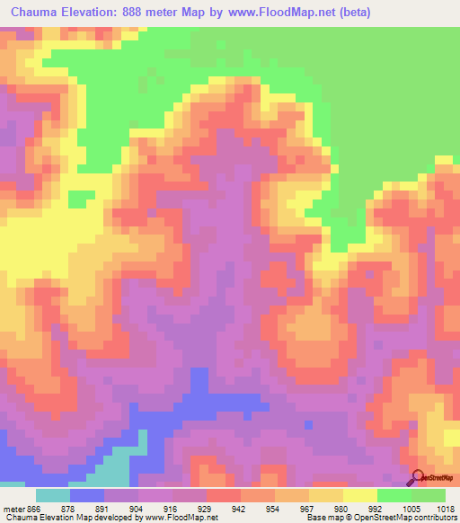 Chauma,Angola Elevation Map