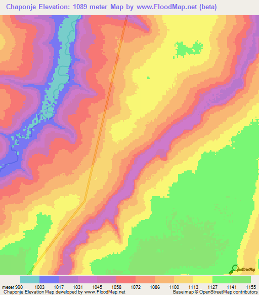 Chaponje,Angola Elevation Map