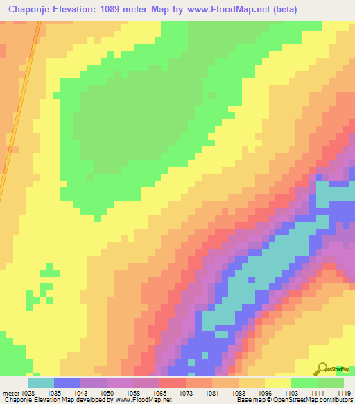 Chaponje,Angola Elevation Map