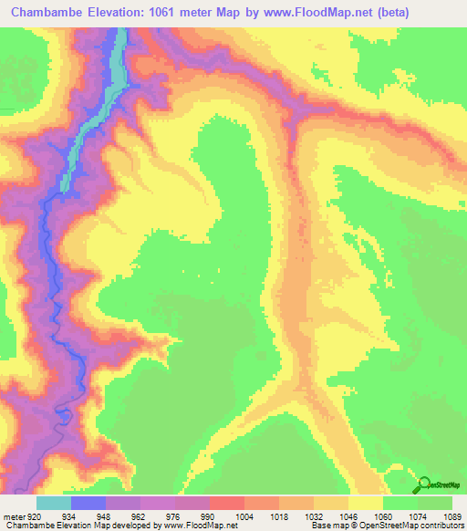 Chambambe,Angola Elevation Map