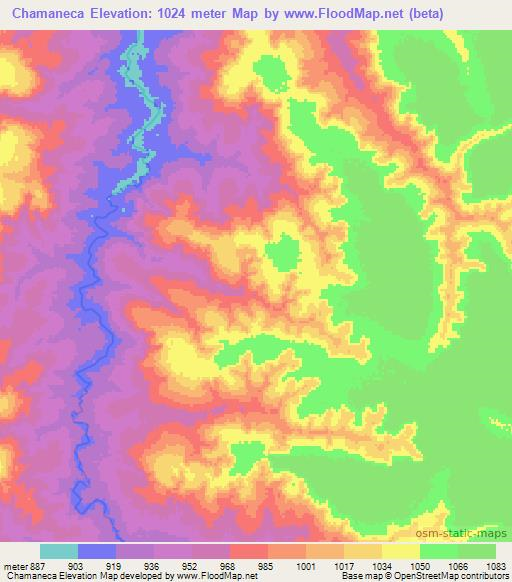 Chamaneca,Angola Elevation Map