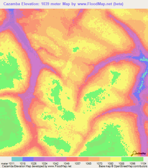 Cazamba,Angola Elevation Map