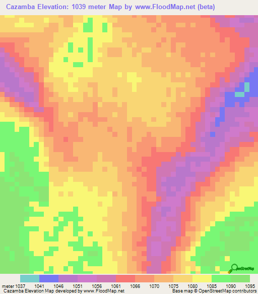 Cazamba,Angola Elevation Map