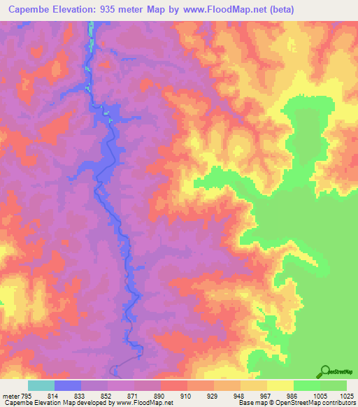 Capembe,Angola Elevation Map