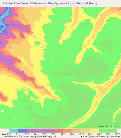 Canzar,Angola Elevation Map