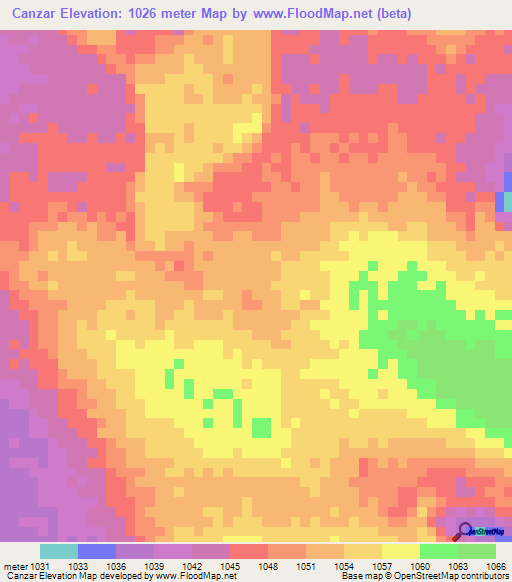 Canzar,Angola Elevation Map