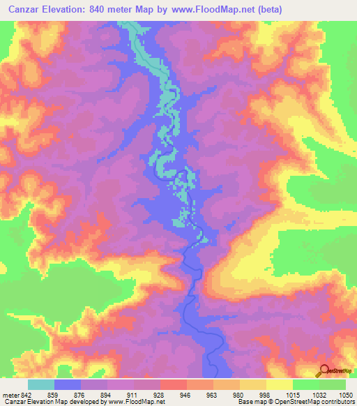 Canzar,Angola Elevation Map