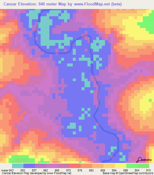 Canzar,Angola Elevation Map