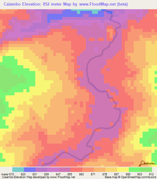 Caiambo,Angola Elevation Map