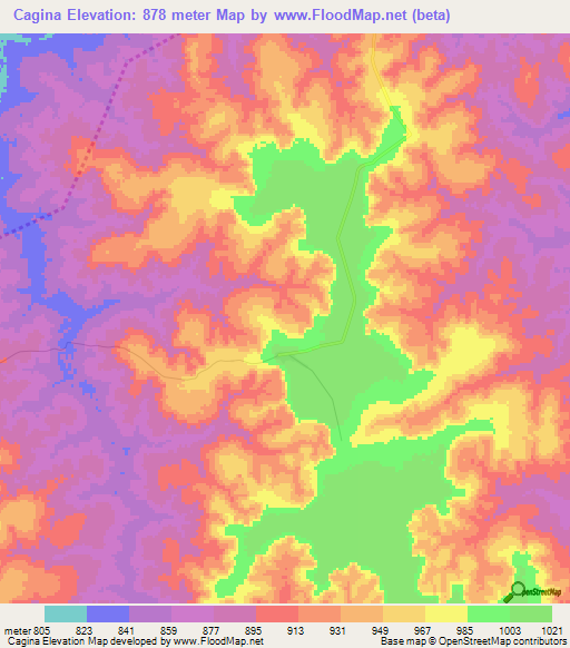 Cagina,Angola Elevation Map