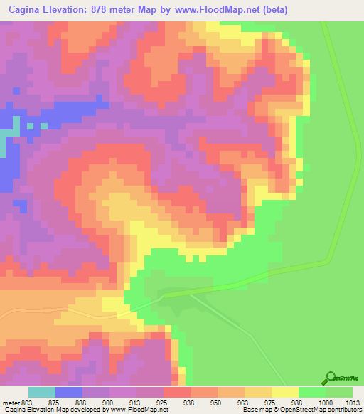 Cagina,Angola Elevation Map