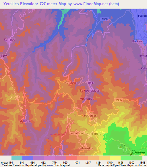 Yerakies,Cyprus Elevation Map