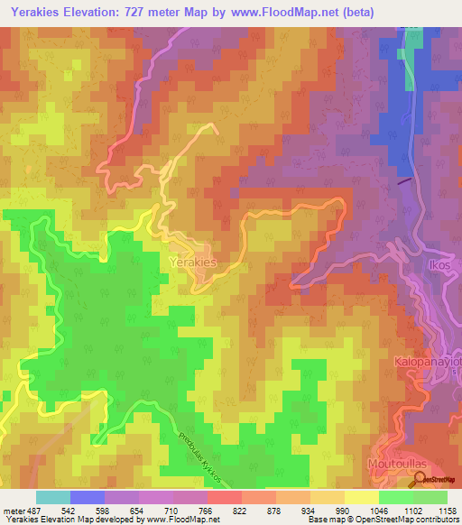 Yerakies,Cyprus Elevation Map