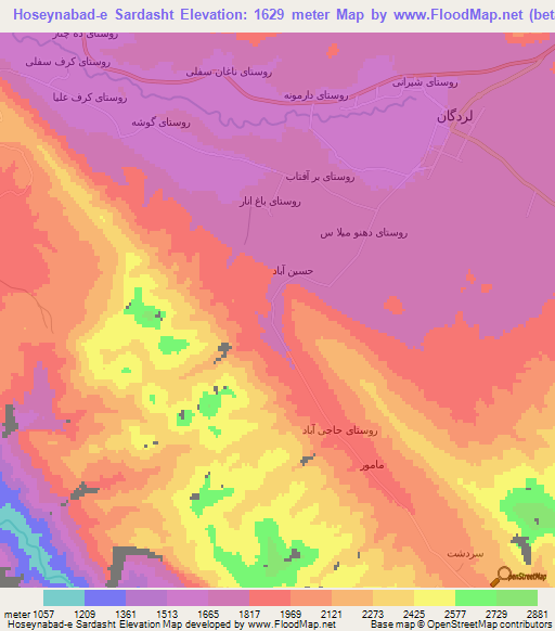 Hoseynabad-e Sardasht,Iran Elevation Map