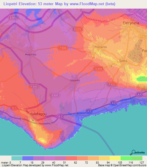 Liopetri,Cyprus Elevation Map