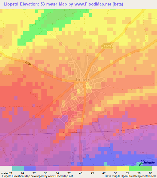 Liopetri,Cyprus Elevation Map