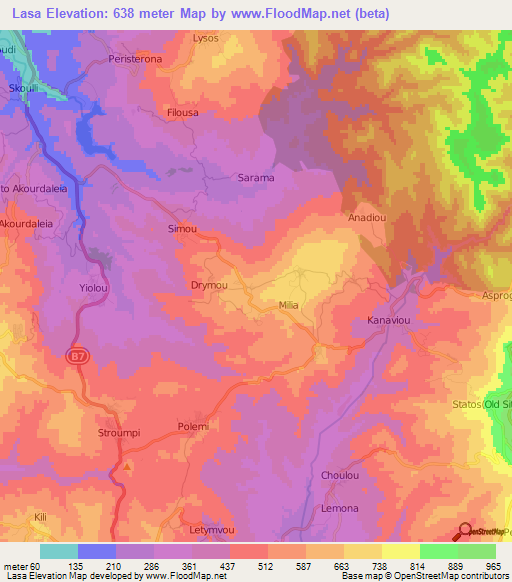 Lasa,Cyprus Elevation Map