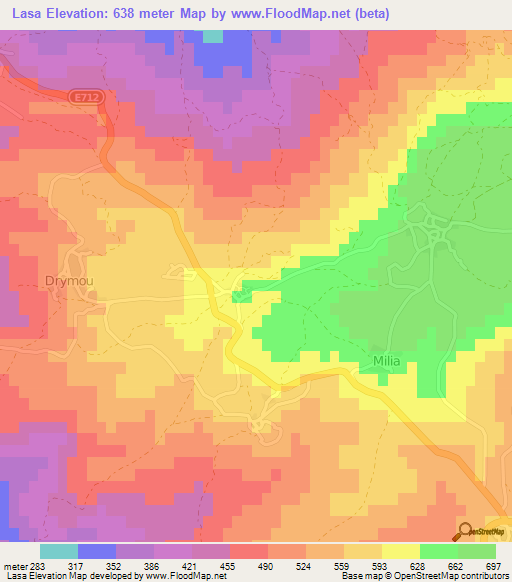 Lasa,Cyprus Elevation Map