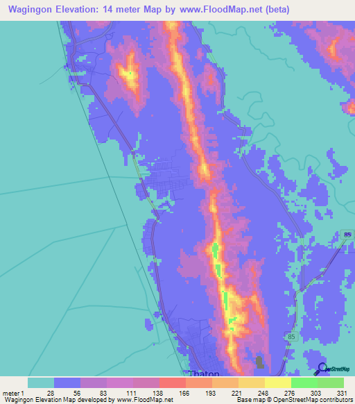 Wagingon,Myanmar Elevation Map