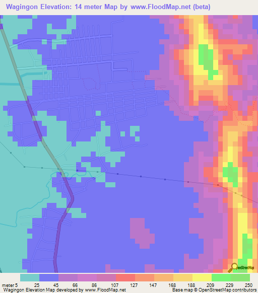 Wagingon,Myanmar Elevation Map