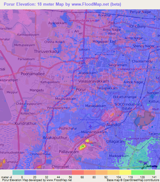 Porur,India Elevation Map