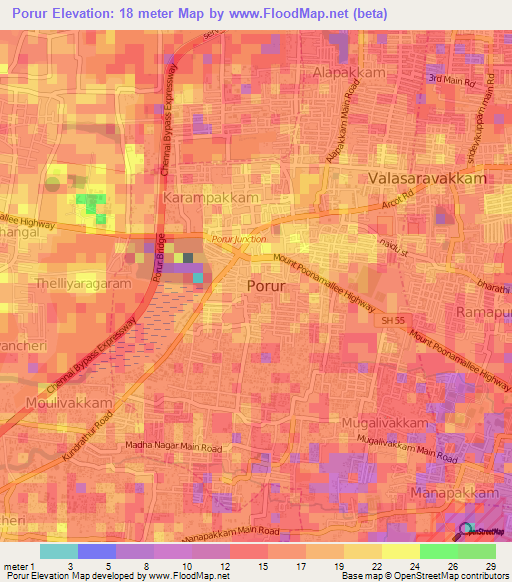 Porur,India Elevation Map