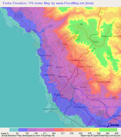 Emba,Cyprus Elevation Map