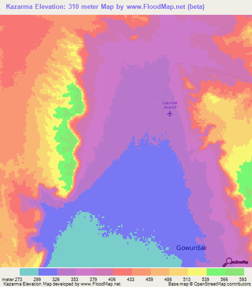 Kazarma,Turkmenistan Elevation Map