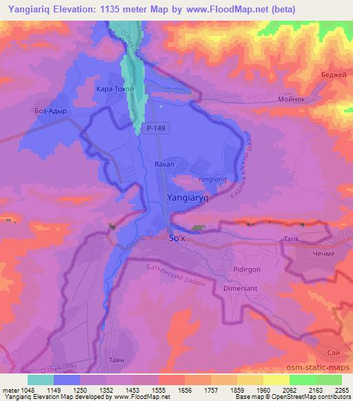 Yangiariq,Uzbekistan Elevation Map