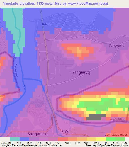 Yangiariq,Uzbekistan Elevation Map