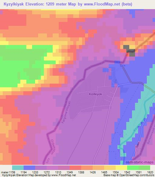 Kyzylkiyak,Uzbekistan Elevation Map