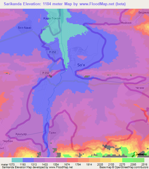 Sarikanda,Uzbekistan Elevation Map